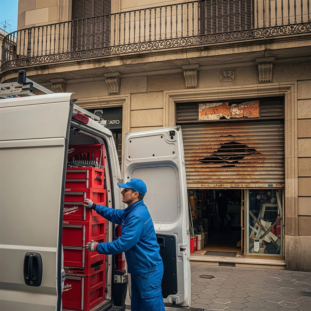 Técnico especialista reparación persianas enrollables Barcelona urgente 24 horas servicio domicilio furgoneta equipada herramientas profesionales materiales calidad - Contacto persianas Sant Josep