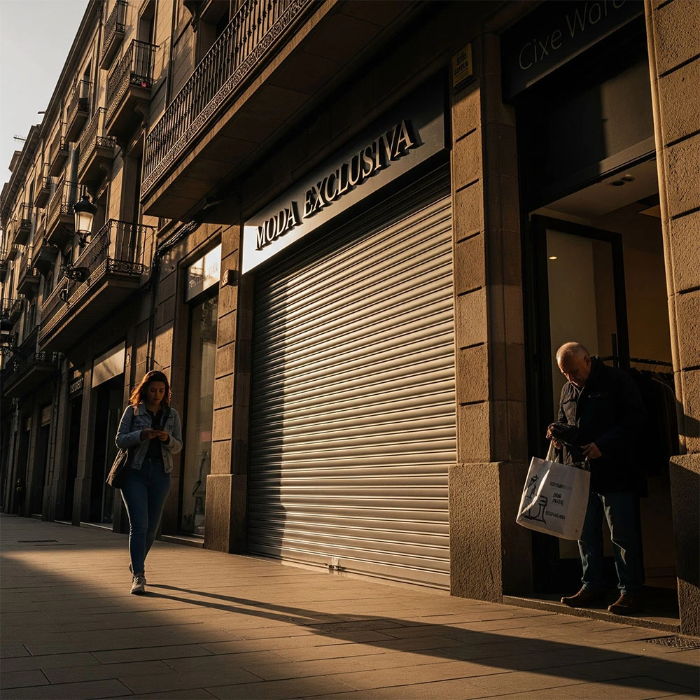 Persianas Sant Josep Barcelona instalación puerta enrollable comercial local seguridad profesional motorización automática protección negocio fachada resistente - Contacto persianas Sant Josep