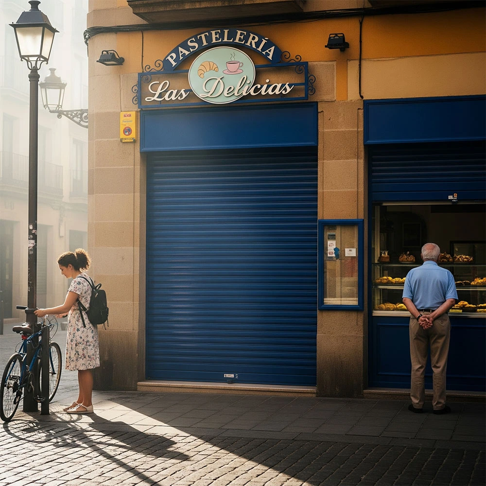 Persianas Sant Josep Barcelona puerta enrollable local comercial instalación profesional seguridad máxima protección negocio fachada moderna funcionamiento perfecto - Contacto persianas Sant Josep