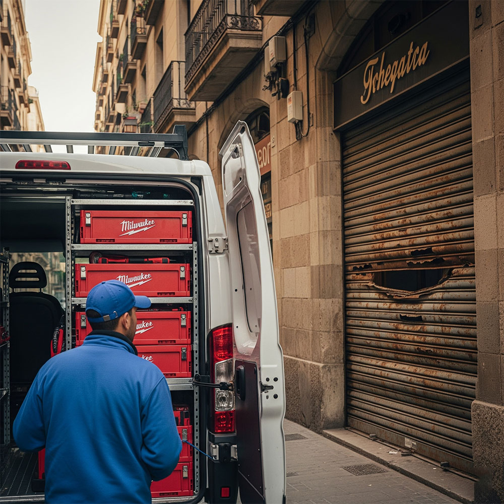 Técnico especialista reparación persianas enrollables Barcelona urgente 24 horas servicio domicilio furgoneta equipada herramientas profesionales materiales calidad - Contacto persianas Sant Josep